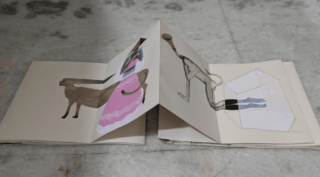 herd of sheep on road painting