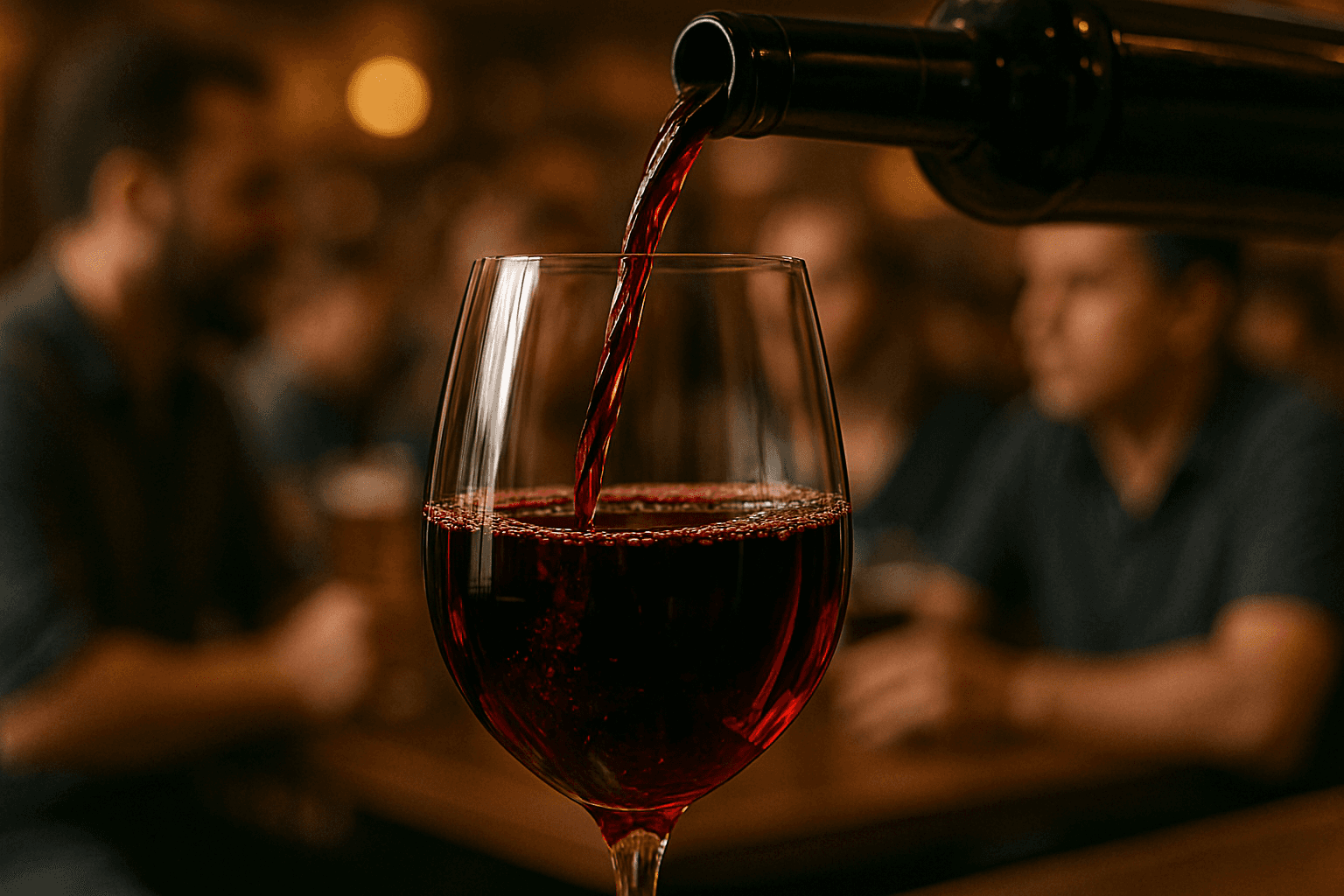 Rode wijn wordt tijdens een proeverij in een glas geschonken