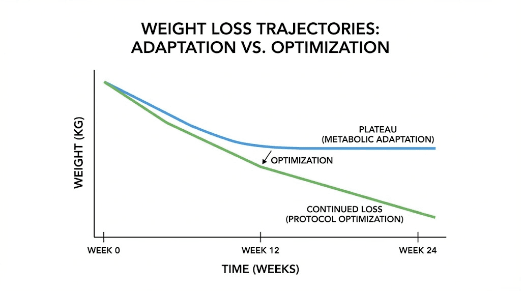 Weight loss plateau versus continued progress with tirzepatide protocol optimization