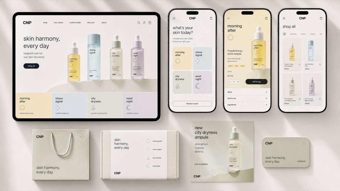 CNP digital system and touchpoint mockups