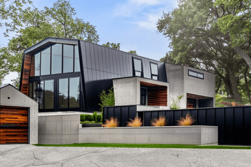 Living room with a fireplace and a view of the pool