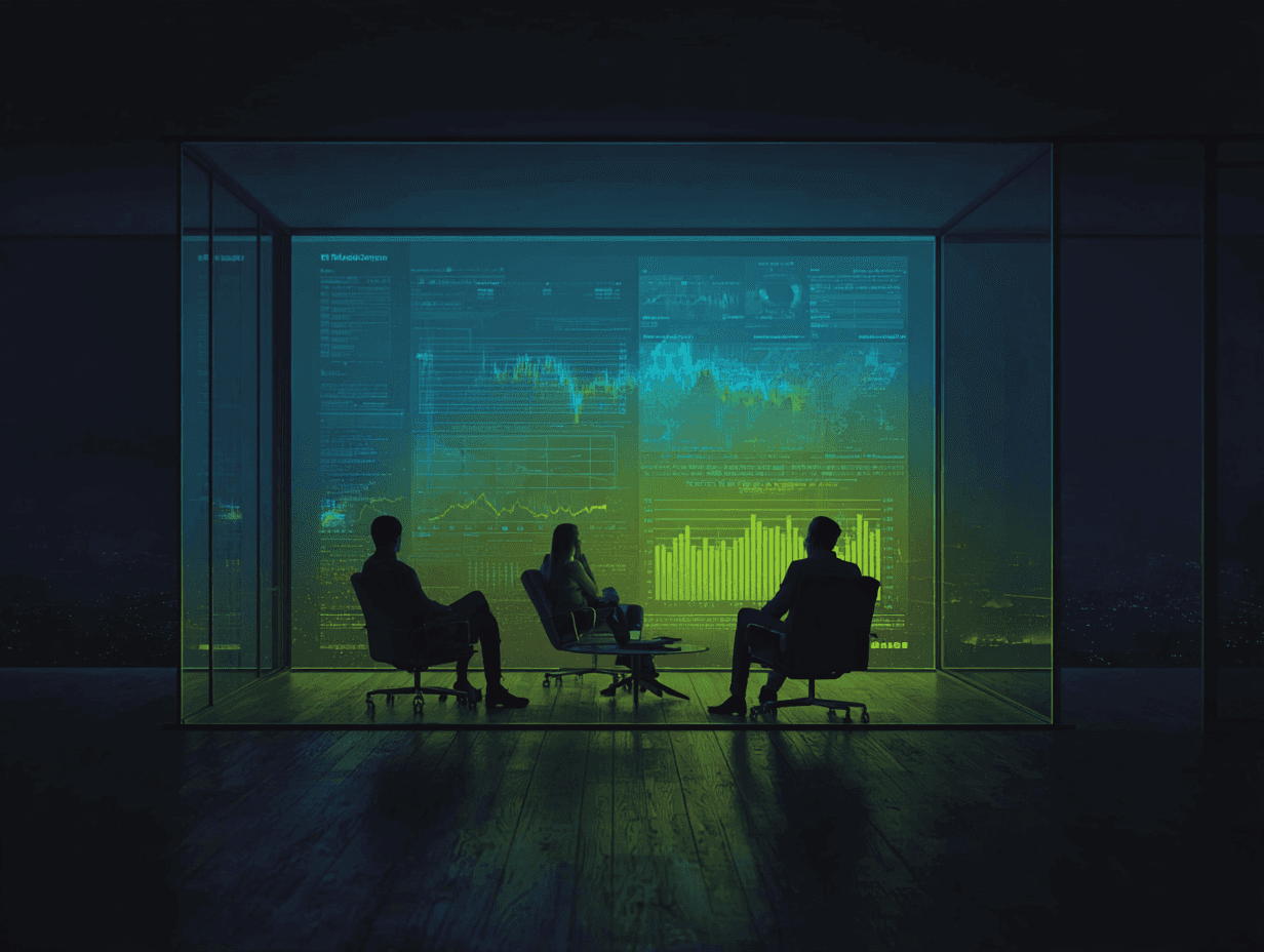 people looking at the screen which shows data