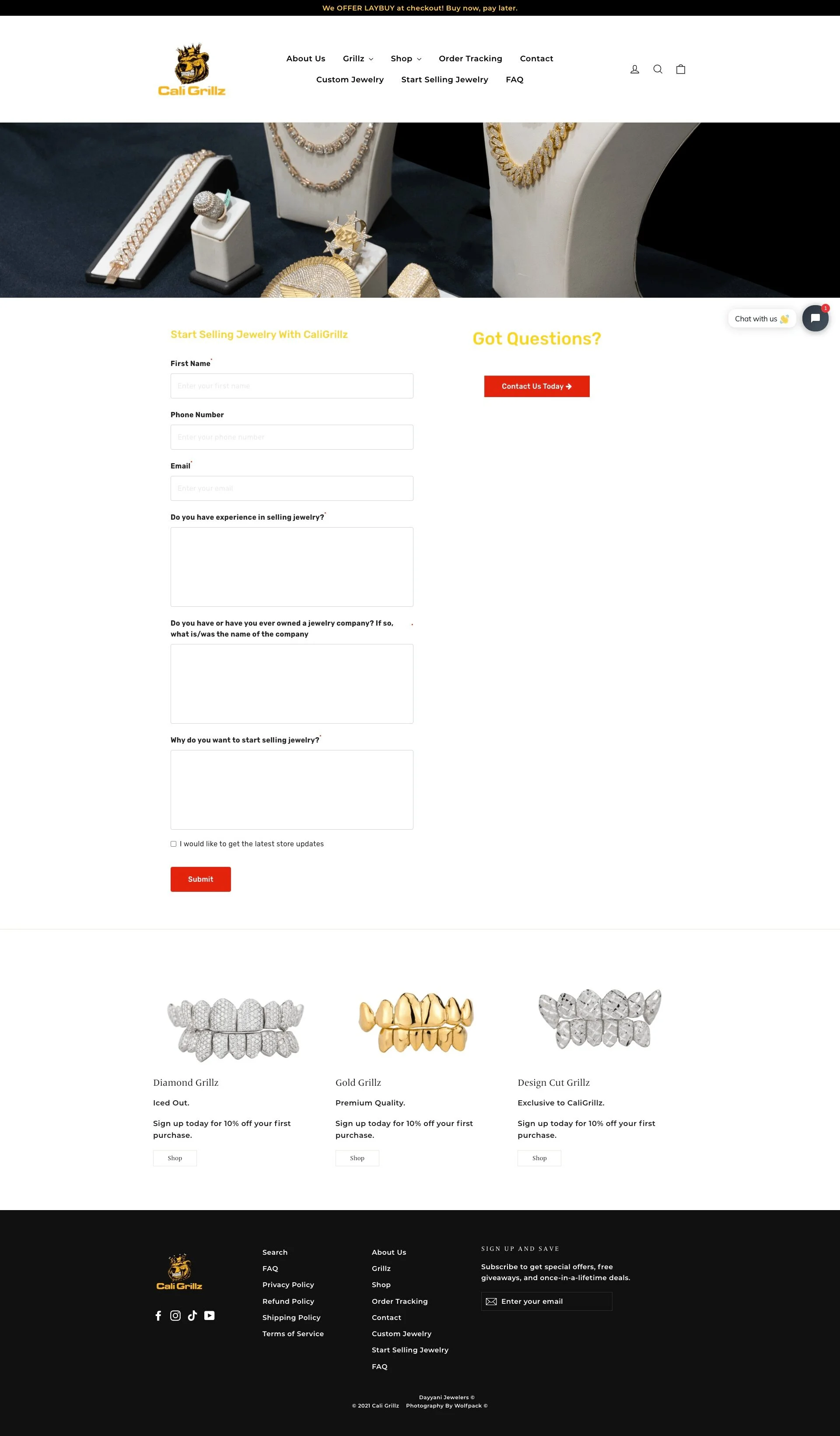 Start-Selling-Jewelry page for caligrillz website developed & designed by Dreams Agency Mississauga, Ontario