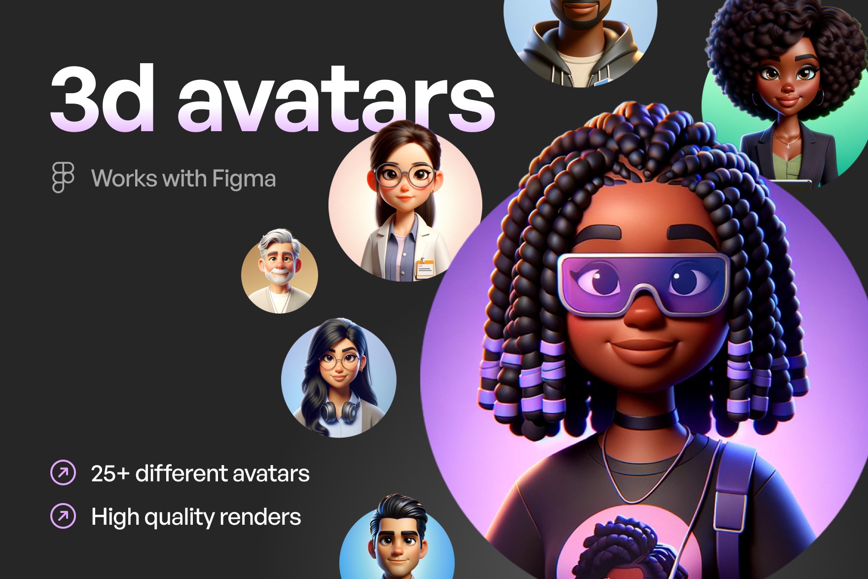 Overview of 3D Avatars Character Pack, showcasing a comprehensive collection of both male and female characters with diverse ethnicities and ages, designed for impactful visual storytelling and inclusive representation in versatile design projects.