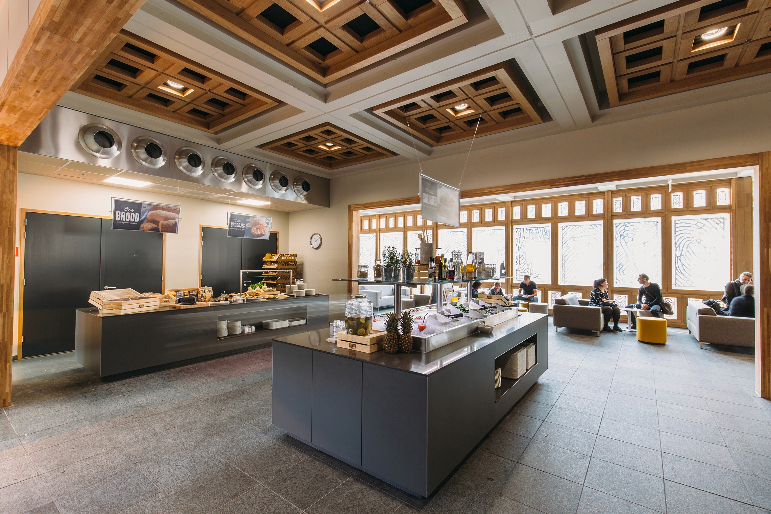 Interior photo of the employees restaurant inside the offices of the city hall