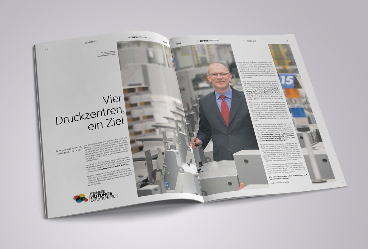 Imagebroschüre im Zeitungsformat – produziert auf hauseigenen Druckmaschinen