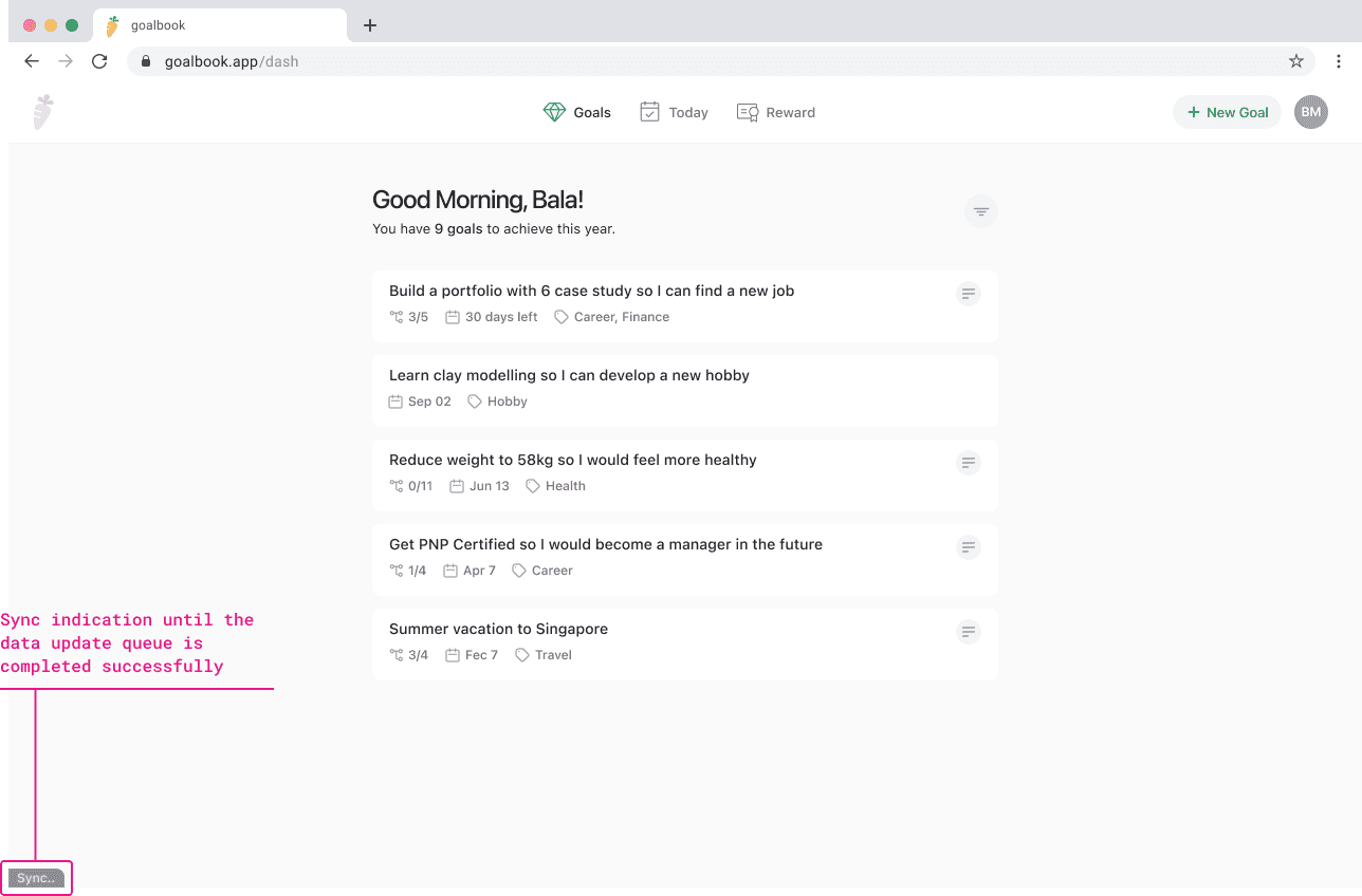 Indication of sync in progress