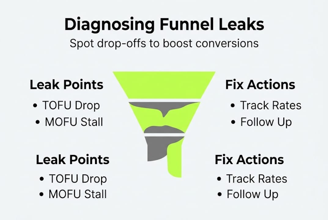 Infographic on funnel leaks and fixes
