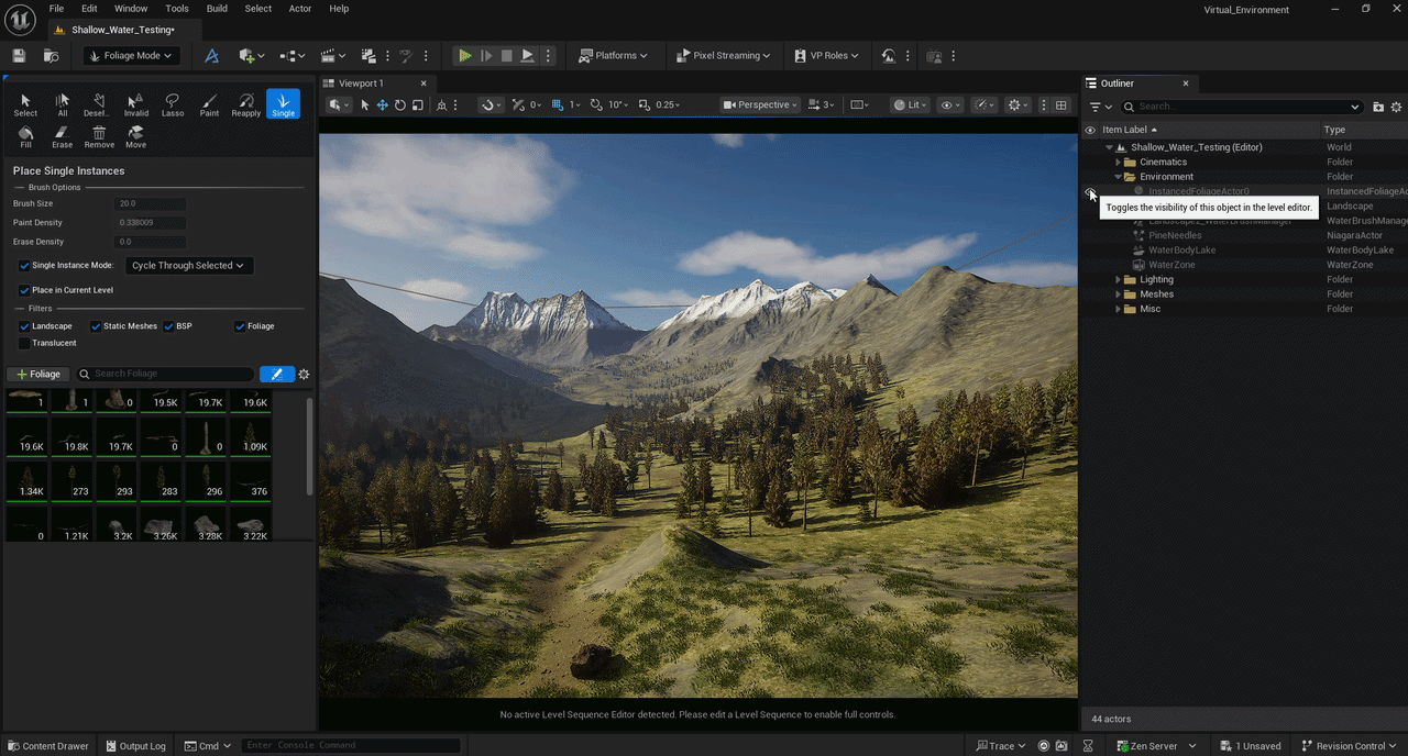 In-engine folliage preview