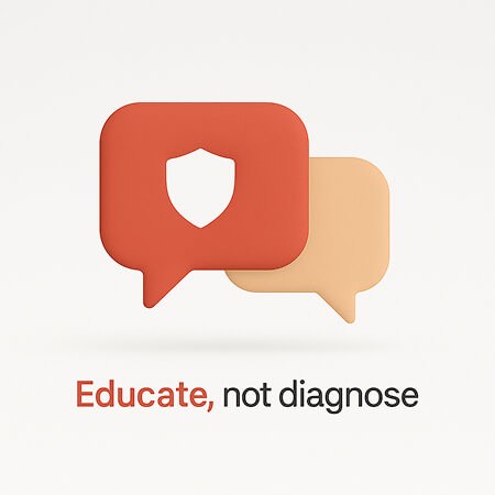 Educate, not diagnose AI prompt product image showing speech bubbles and shield icon for menopause coaches staying within scope while explaining menopause symptoms