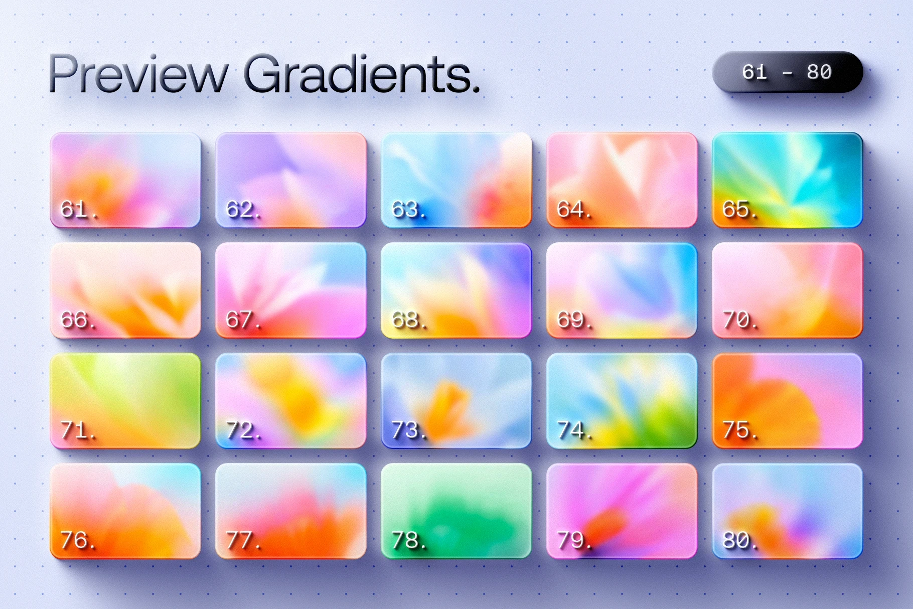 Preview of Fleurox gradient backgrounds 61 to 80 featuring modern floral-inspired blends.