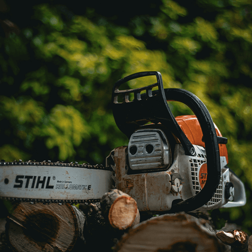 Chainsaw sitting on a stump
