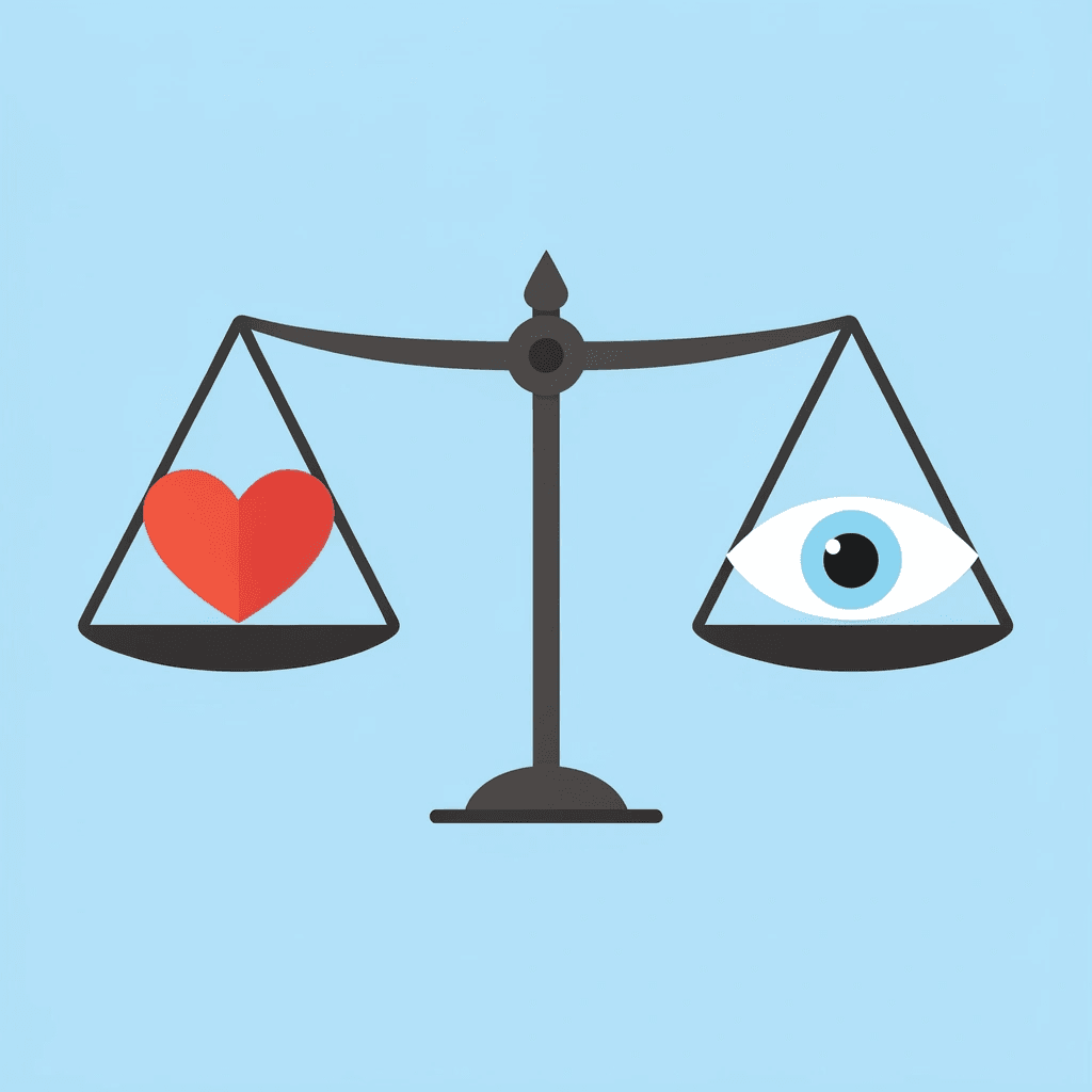  Balance scale comparing emotional connection on one side with visual appeal on the other