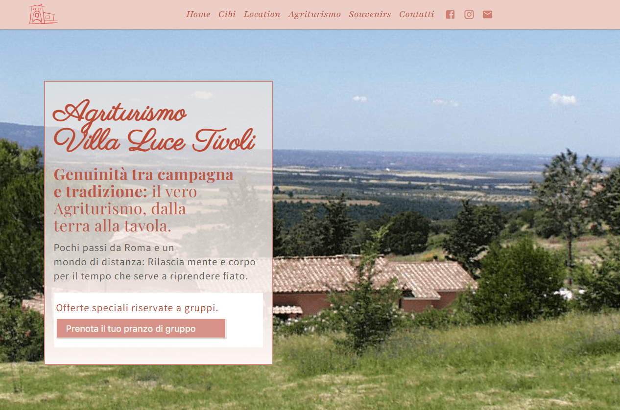 la home page di agriturimo villaluce tivoli fatta da green code agency