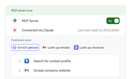 Relay.app MCP server with tools to enrich person and look up emails and Stripe invoices