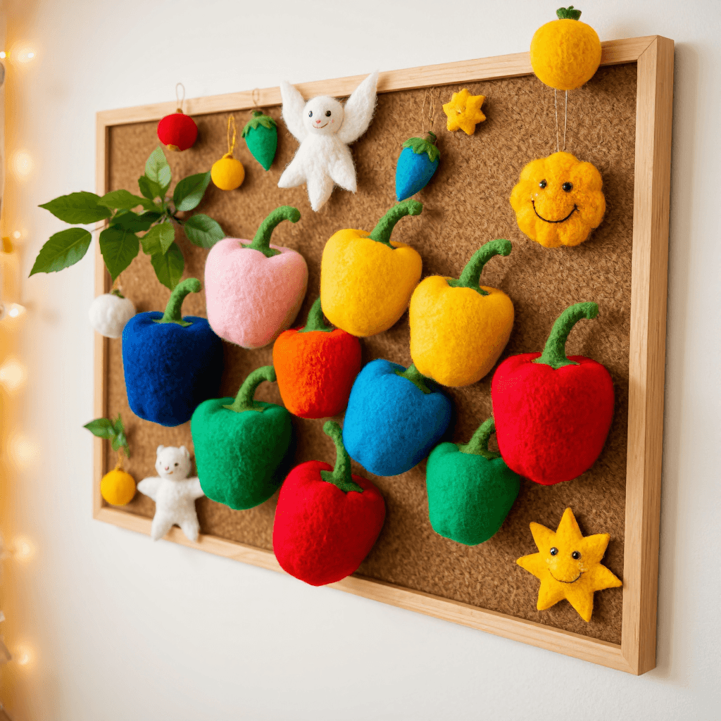 product photography of felt bell pepper shapes