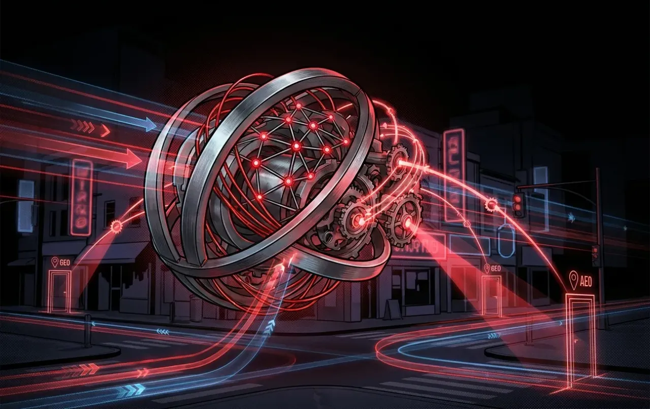Futuristic sphere in neon, RockN' Socials Digital Marketing Agency theme.