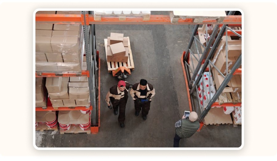 Warehouse view with employees