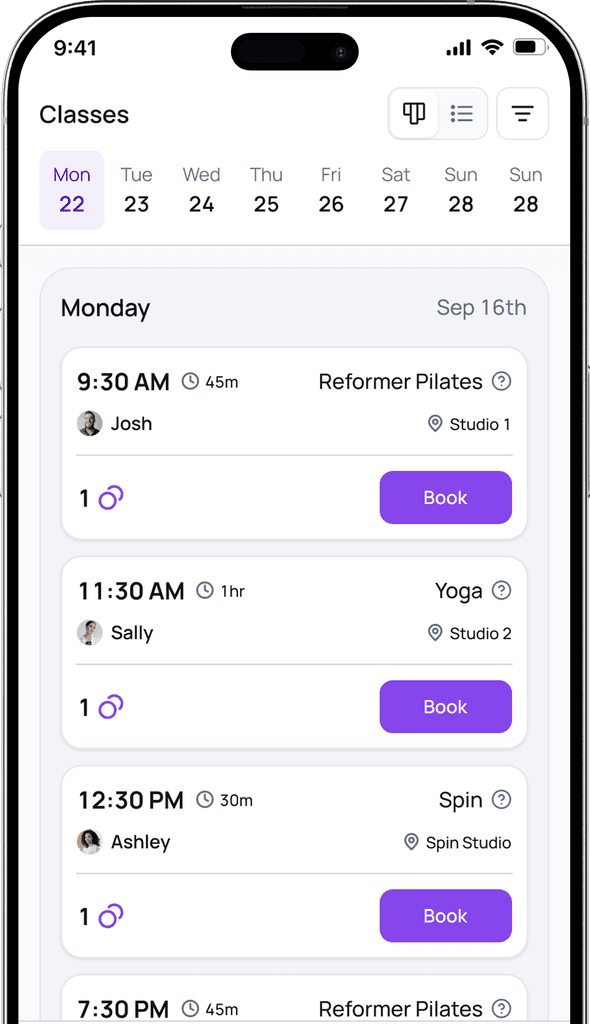 Class Booking App