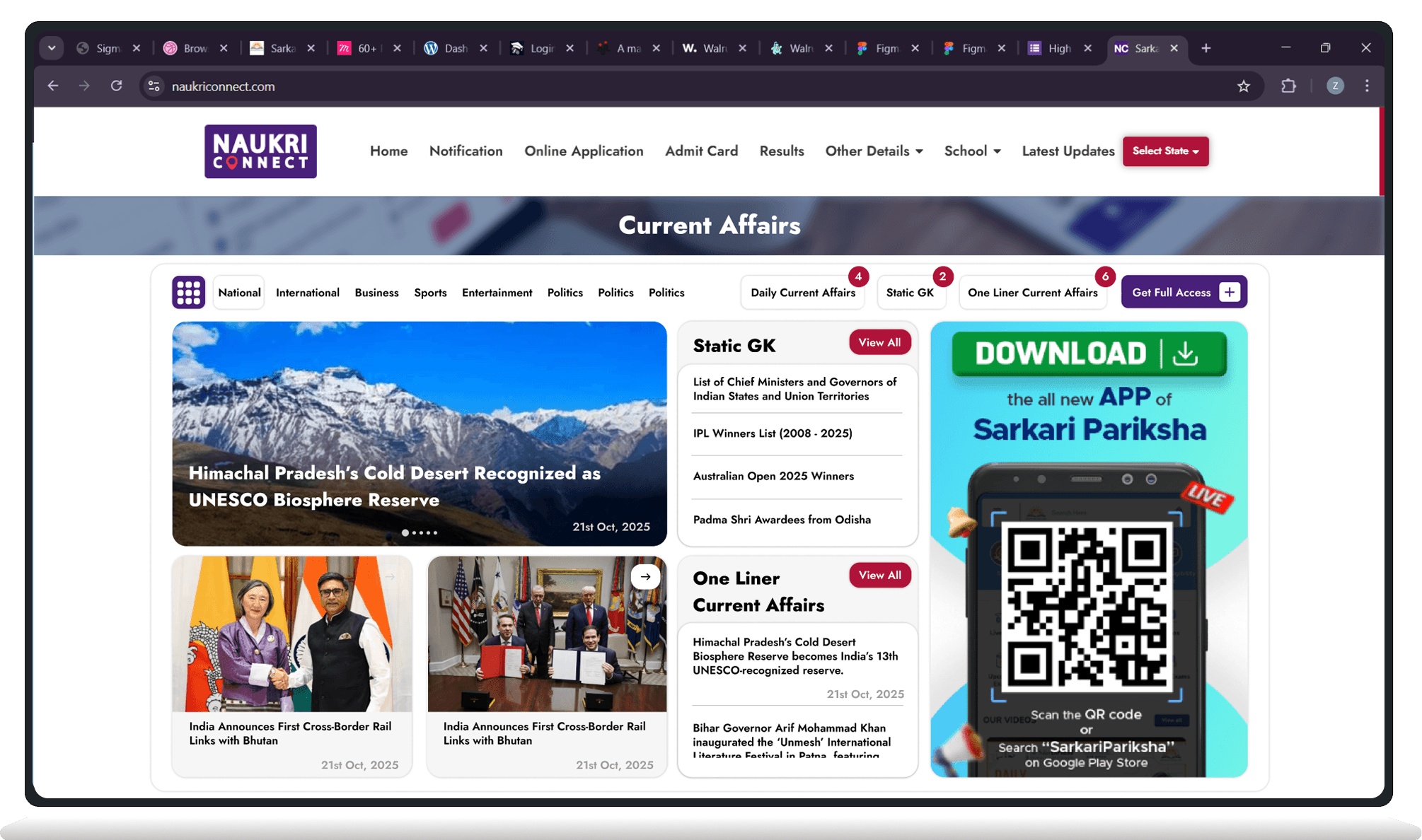 Naukri Connect current affairs shown in a laptop mockup