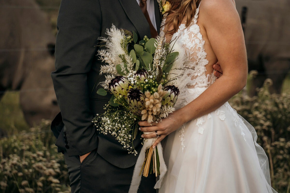 Close-up detail of wedding bouquet at Lombardini estate wedding
