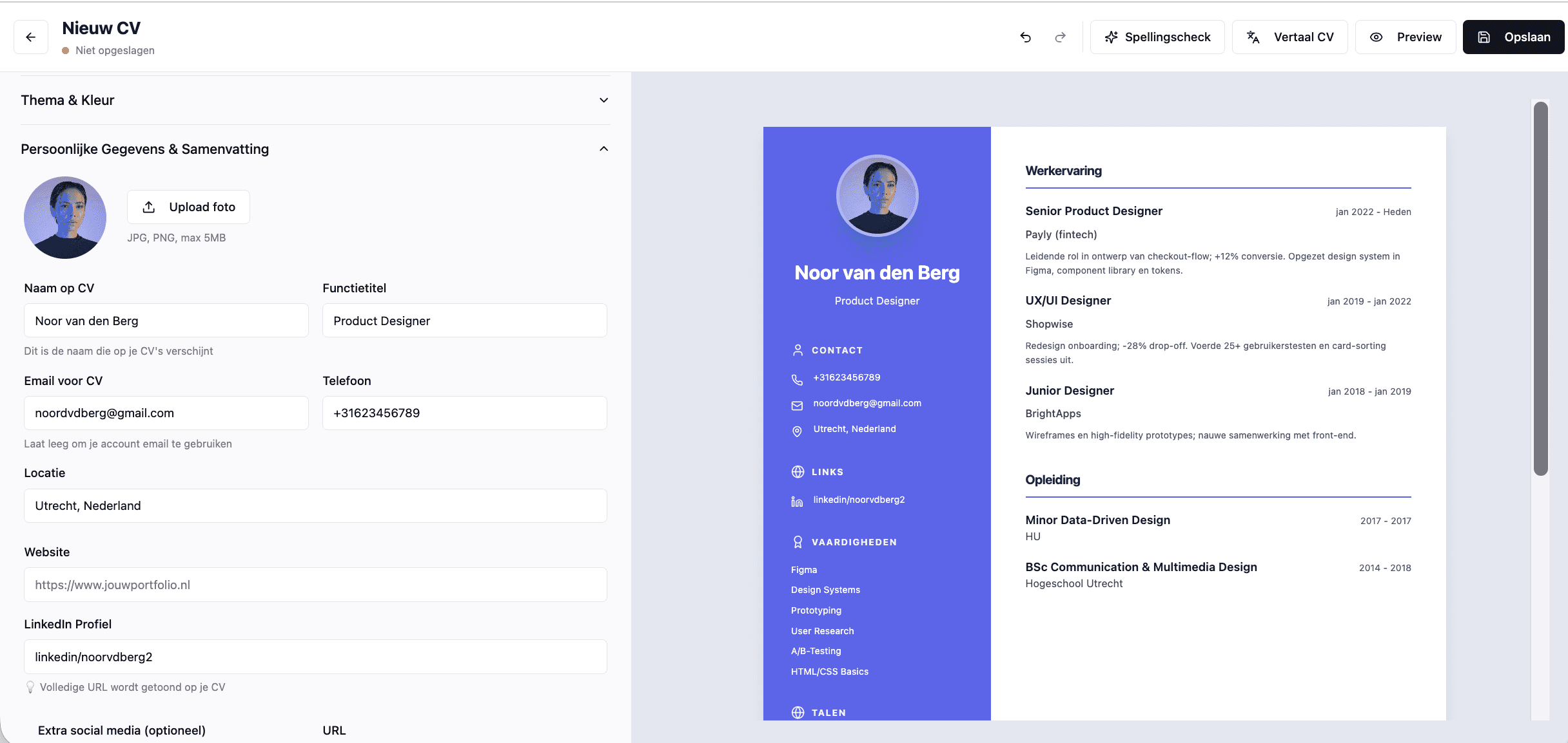 De CV Editor van maakeencv.nl