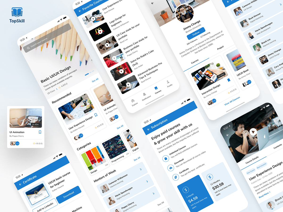 TopSkill — Online Learning App — Dribbble shot