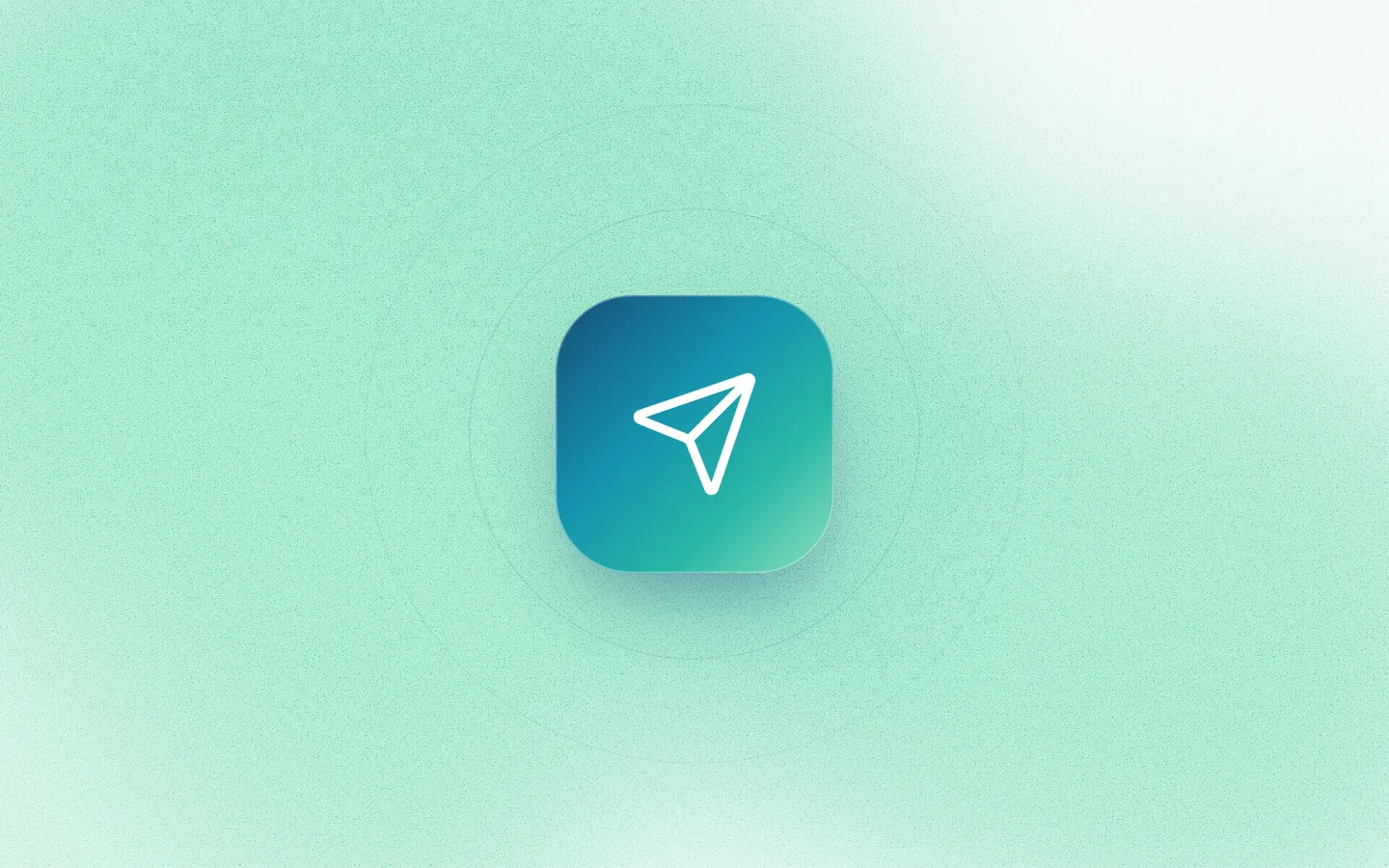 Paper plane icon on a grainy ocean-to-mint gradient
