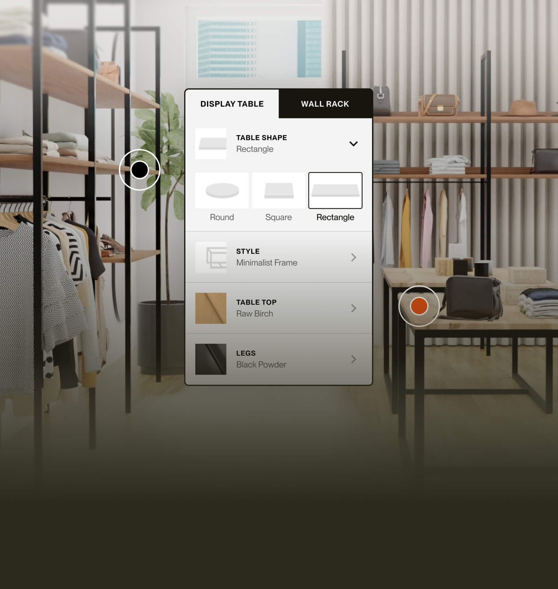 Retail space 3D hotspot configurator