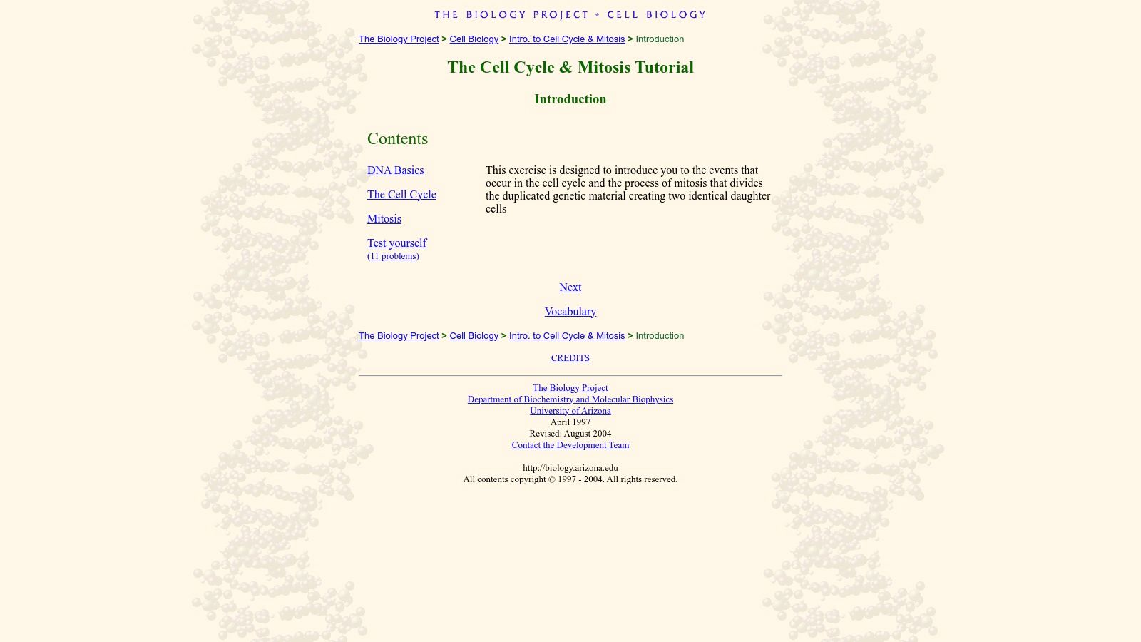 University of Arizona — The Biology Project: Cell Cycle & Mitosis