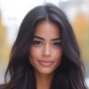 Stylish woman with long dark hair