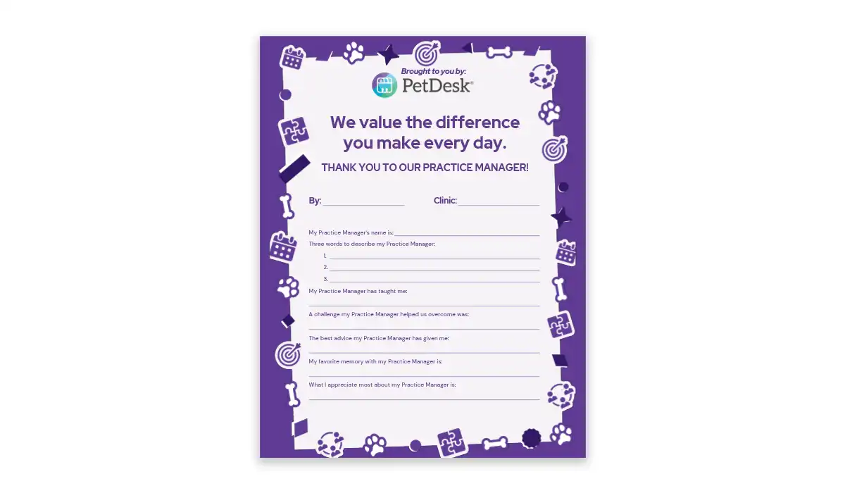 Sample of PetDesk's PM Appreciation Card