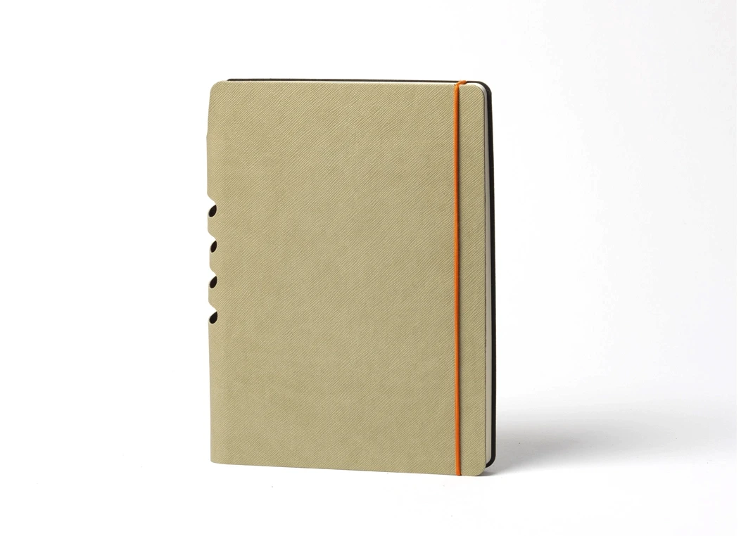 Front view of fabric journal with rounded corners and side index cut