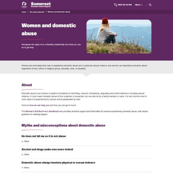 Screenshot of the women experiencing abuse page