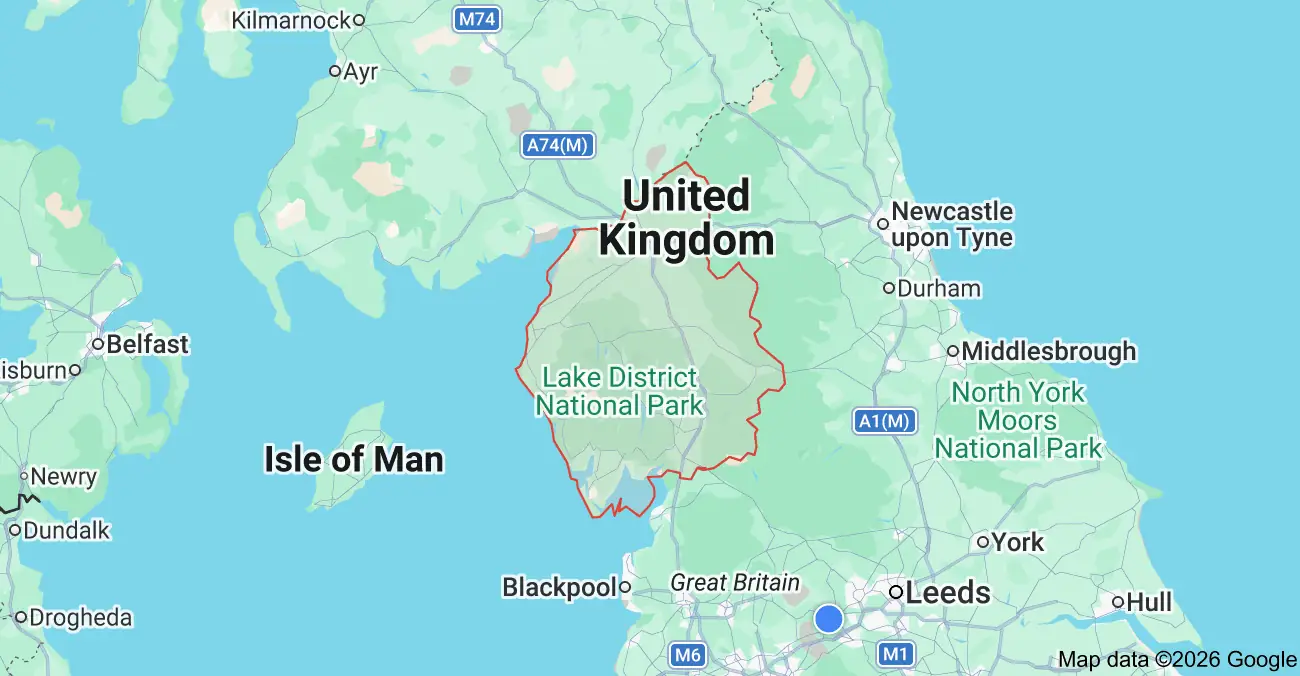 Map of United Kingdom showing Lake District National Park