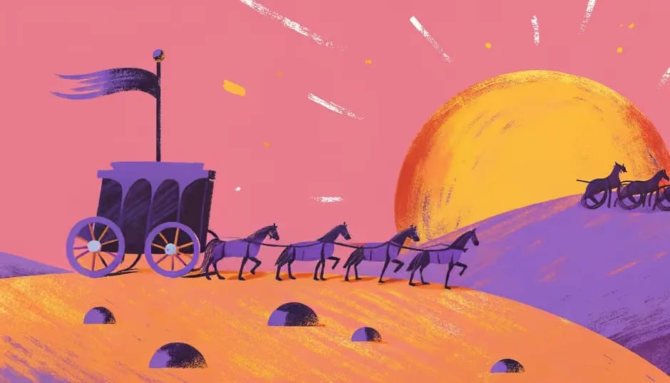 Illustrated silhouettes of figures in a chariot battle scene – Movement Wisdom blog on why the Bhagavad Gita became yoga's most popular ancient teaching