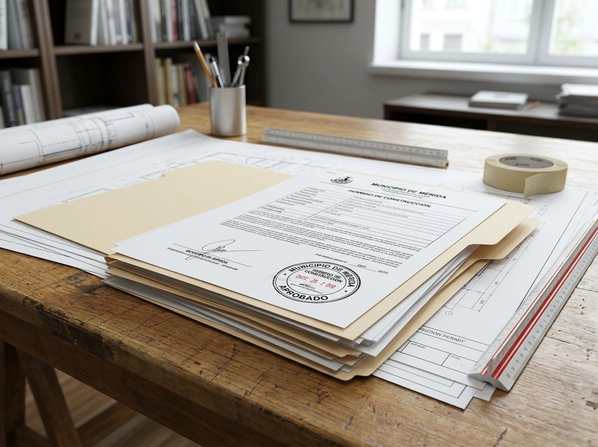 A completed construction permit package from Mérida's municipal authority — the deliverable at the end of Phase 4