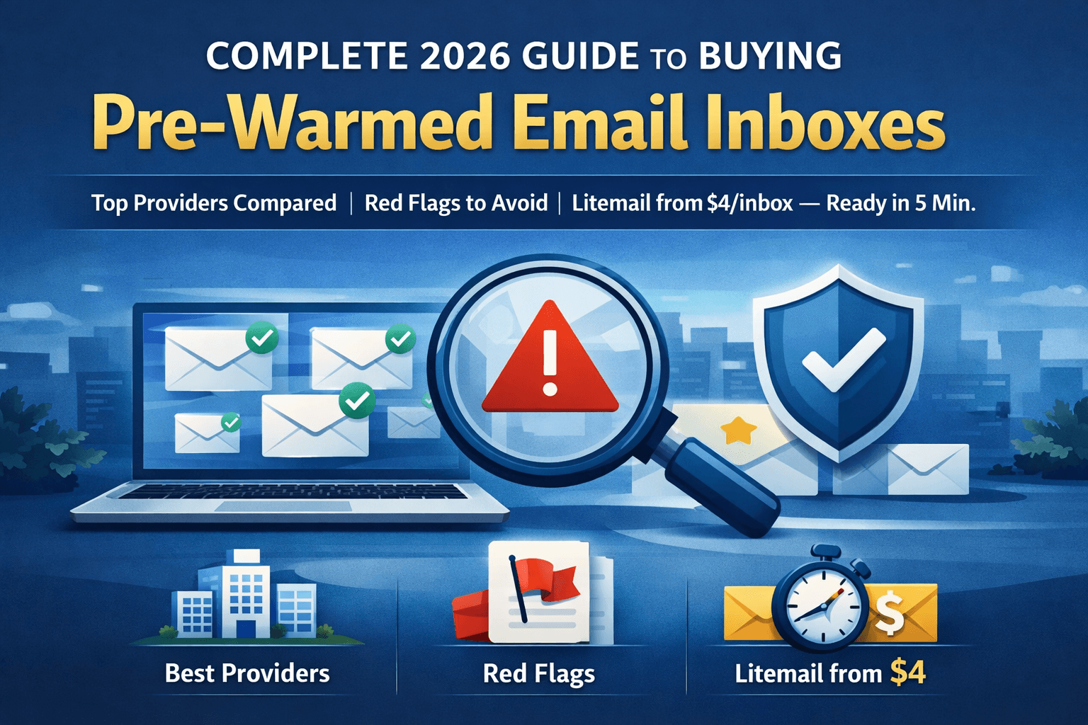 Complete 2026 guide to buying pre-warmed email inboxes. Top providers compared, red flags to avoid, and Litemail from $4/inbox — ready in 5 min.