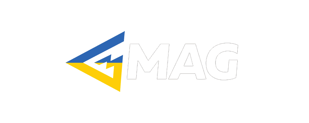 MAG logo with Ukrainian flag colors