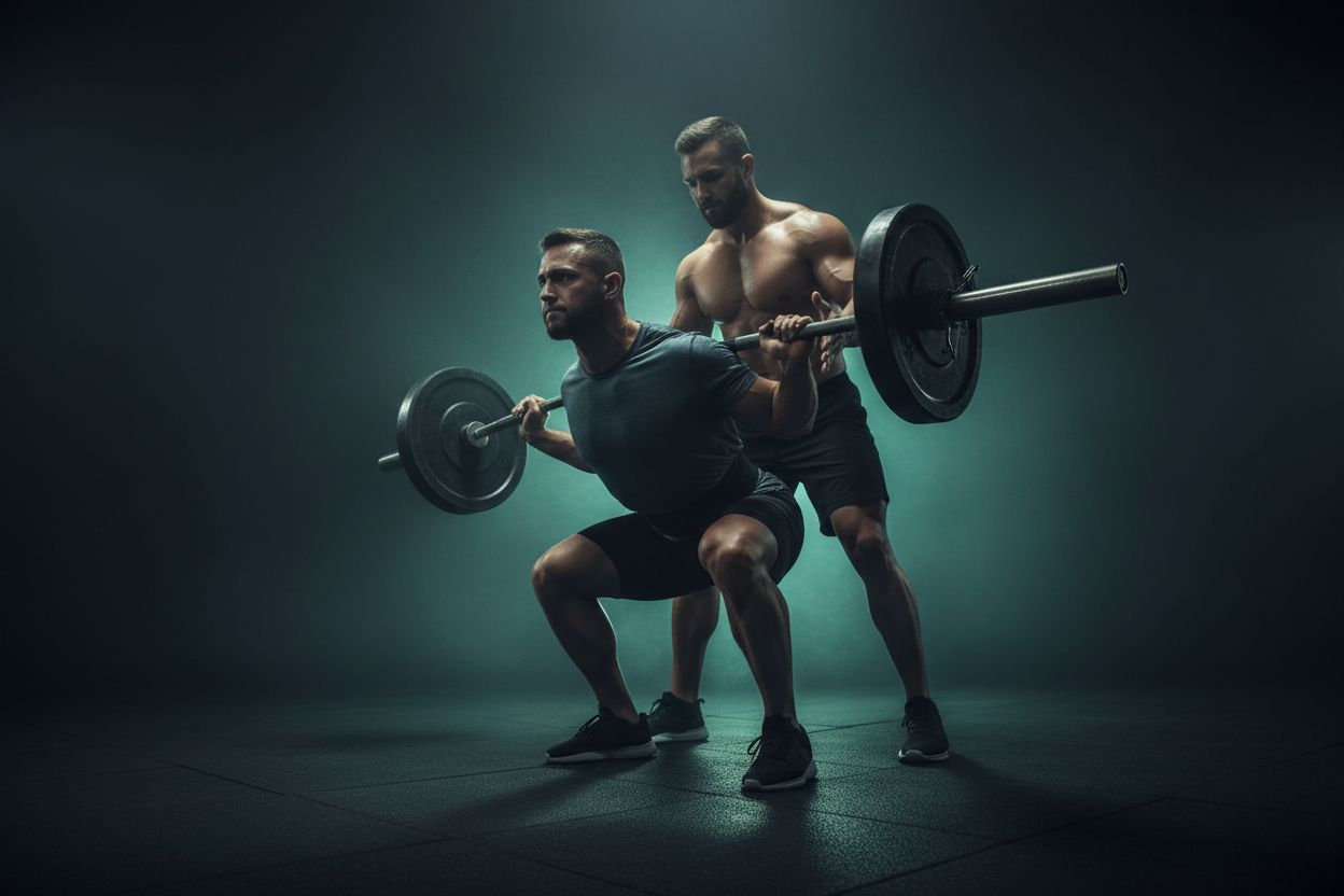 Barbell squat in a gym