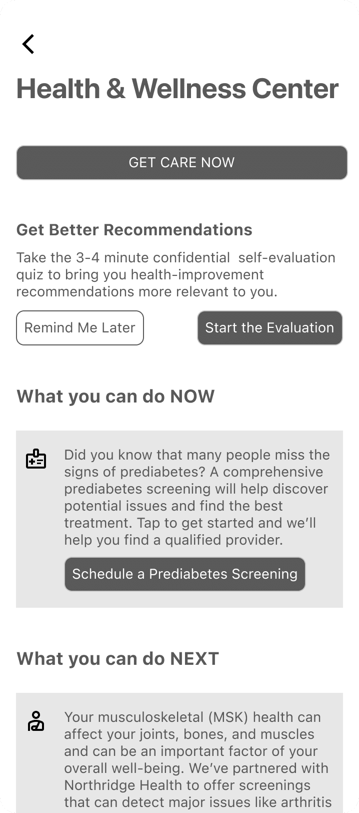 Health & wellness center main page