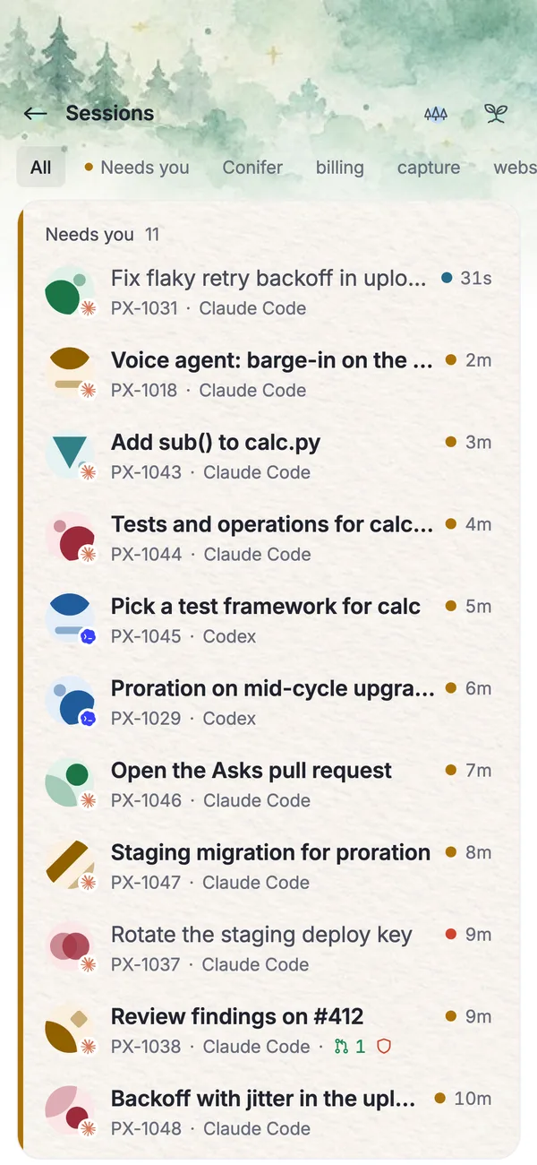 Sessions on the phone app