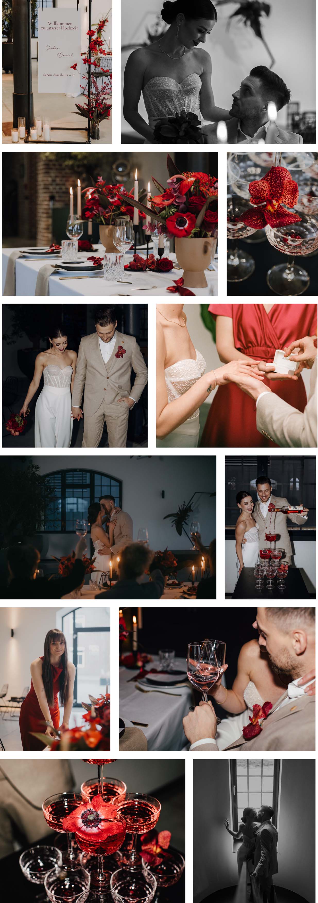 Collage eines romantischen roten Konzeptes mit einem edgy Look und Lillet Tower.