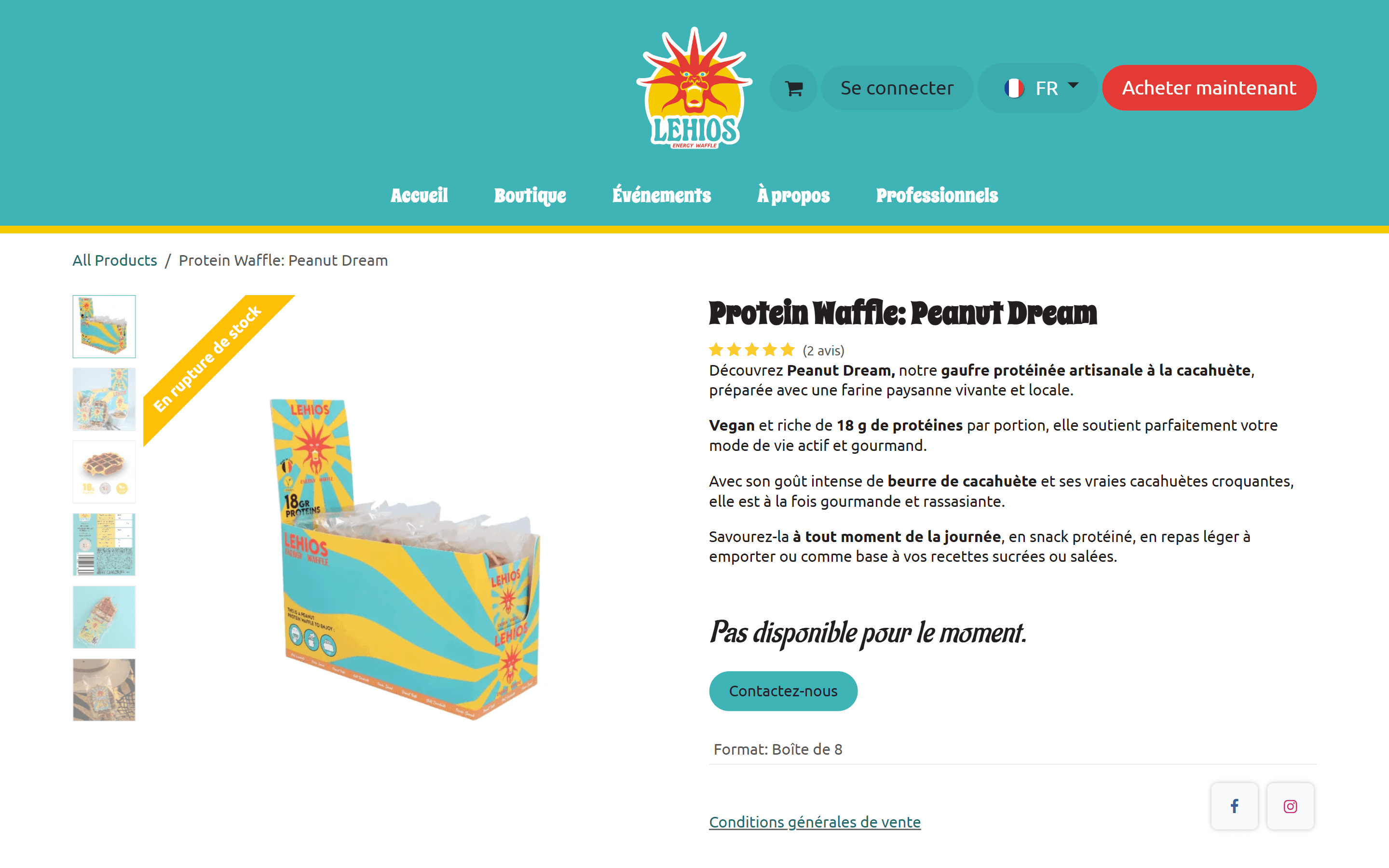 Page produit sur la boutique