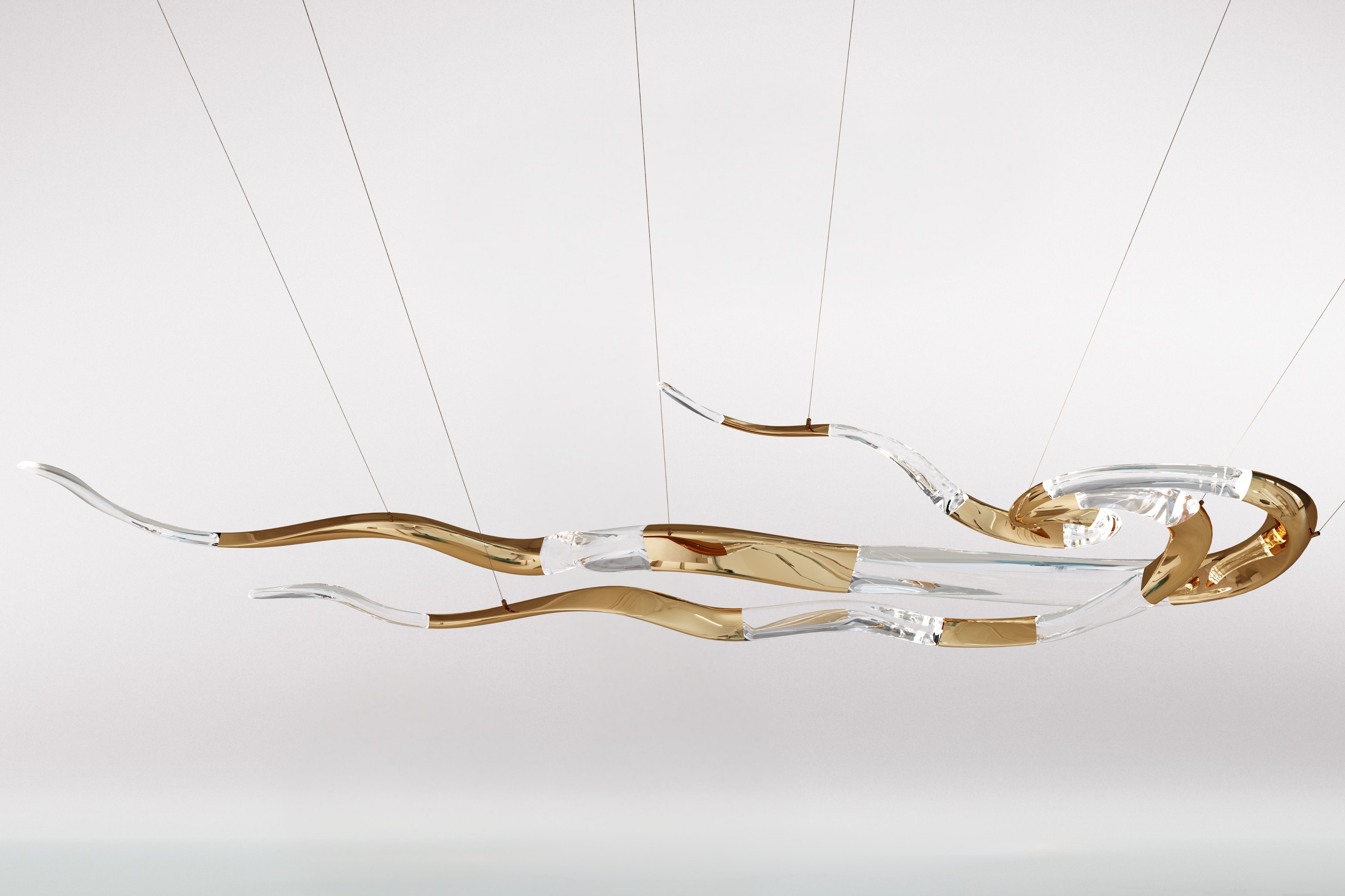Hand-finished bronze structure supporting sculptural glass elements