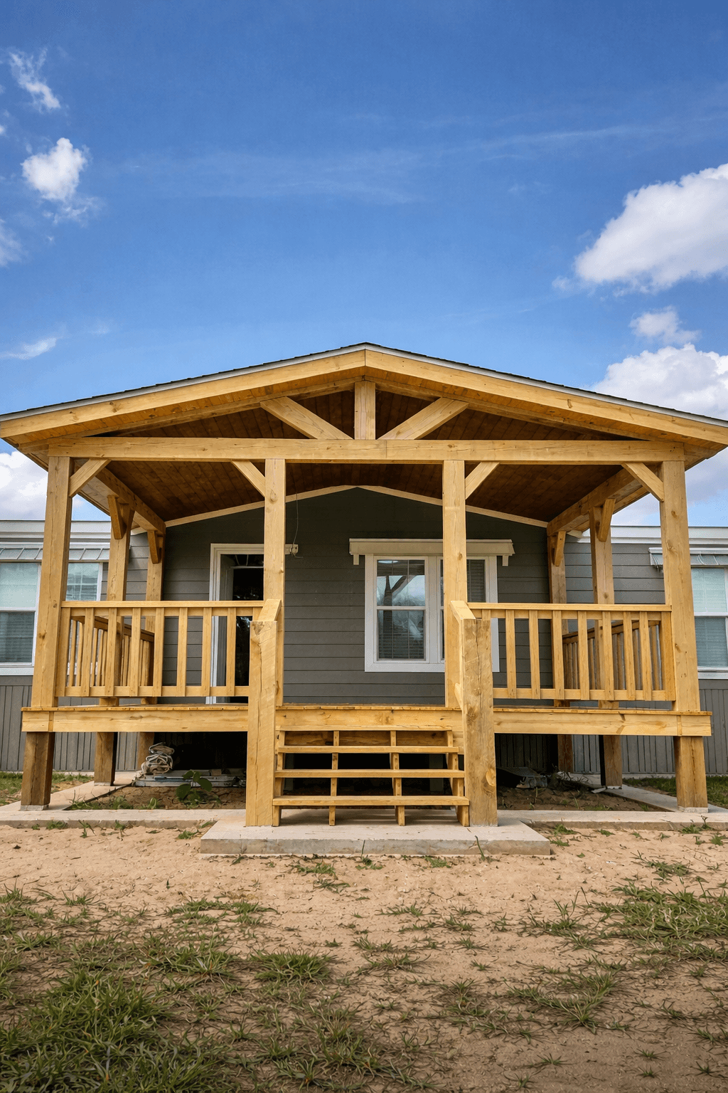 A modern, luxury beachfront villa with large glass windows and balconies overlooks a rocky shoreline, surrounded by palm trees at sunset.