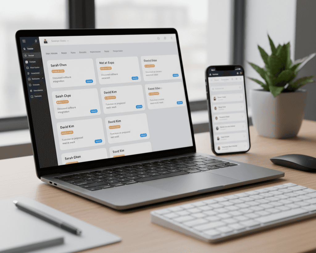 Habsy digital business card app dashboard showing organized business contacts, notes, and follow-up context after networking