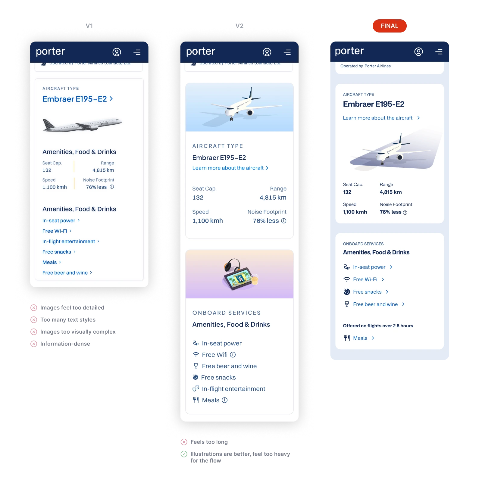 Aircraft type, configuration, and onboard services section