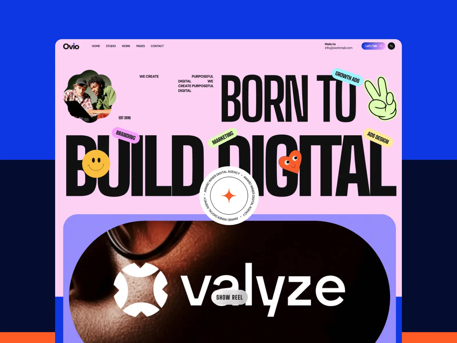 Ovio modern digital agency Framer template for creative agency website