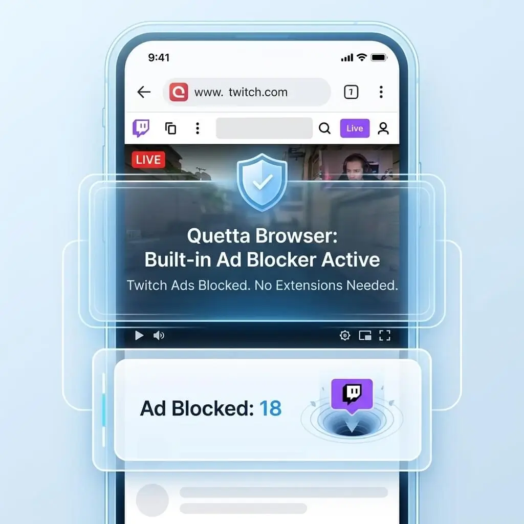 Quetta Browser blocks twitch ads